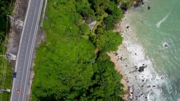 Jalan Sepanjang Pantai Laut Hutan Tropis Pemandangan Dari Ketinggian Besar — Stok Video
