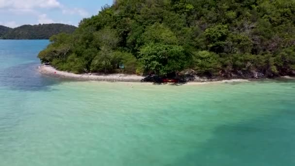 Small Tropical Island Sandbank Chalong Bay Phuket Seen Drone Clear — Wideo stockowe