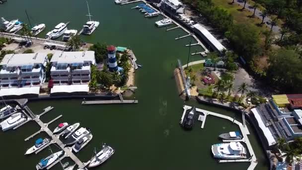 Bottleneck Marina Passage Banks Entrance Yacht Marina Aerial View — Stock Video