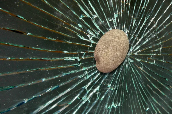 Stone Hits Shatters Window Glass House Car — Foto de Stock