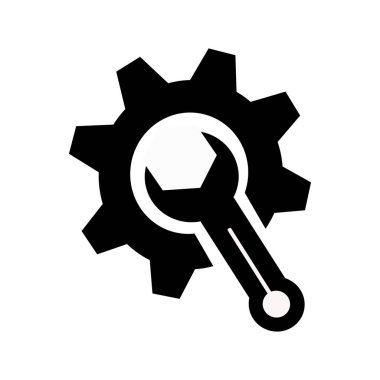 Anahtar ve çark simgesi tasarımı. Moda düz stil tasarımında servis araçları simgesi. Vektör illüstrasyonu.