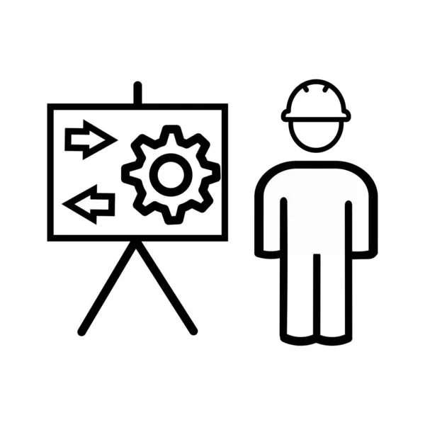 Icono de servicio Vector Hombre Persona Trabajador Avatar Perfil con engranaje Rueda de engranaje para el apoyo de ingeniería y con casco duro en el pictograma de glifos Ilustración de símbolo — Vector de stock