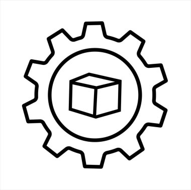 Kutu ve ekipman. Ürün geliştirme ikonu kavramı beyaz arkaplanda izole edildi. Vektör illüstrasyonu