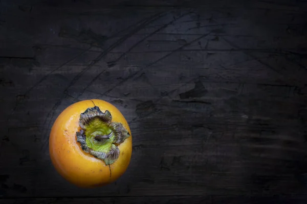 Kaki Piece Fruit Dark Background Copy Space — 图库照片
