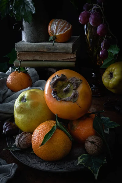 Still Life Autumn Winter Fruits Light Dark Still Life Fruits — Fotografia de Stock