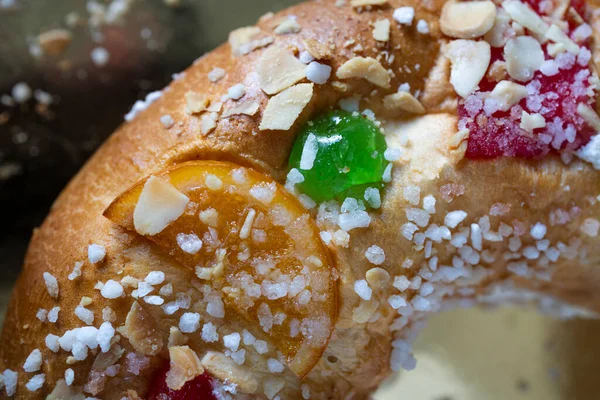 Bolo King Com Creme Fruta Doce Típico Natal Espanha — Fotografia de Stock