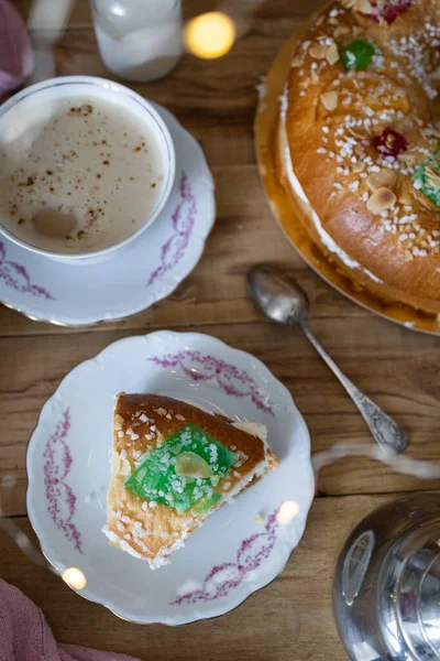 King Cake Cream Fruit Typical Christmas Sweet Spain — 스톡 사진