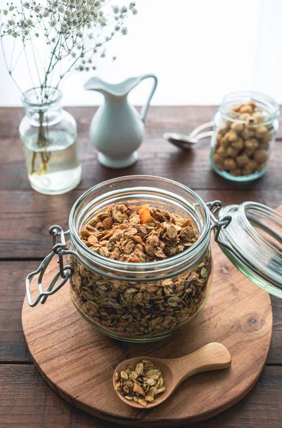 Homemade Oatmeal Nuts Granola Healthy Breakfast Snack — Stock Photo, Image