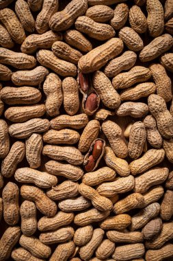 Kabuklarında fıstık yığını var. Fıstıklı doku arkaplanı