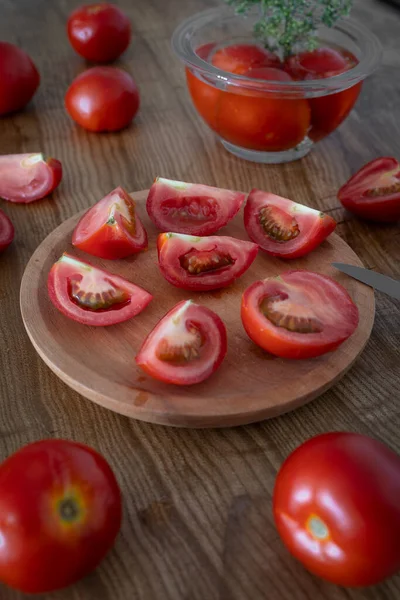 Gehackte Tomaten Tomate Saft Gazpacho Oder Salmorejo Zubereitet — Stockfoto