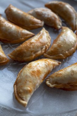 Ton balığı, domates ve yumurtayla doldurulmuş börekler. İspanyol ya da Arjantin usulü börek
