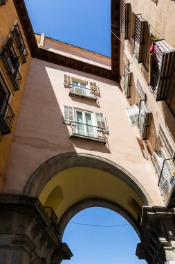 Arches of the Plaza Mayor in Madrid in Spain. Tourist place in the center of Madrid