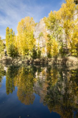 Cuenca 'nın çevresi, sonbaharda Sierra de Cuenca. Sonbaharda Serrania de Cuenca 'nın manzaraları. İspanya 'nın Castilla la la Mancha manzaraları