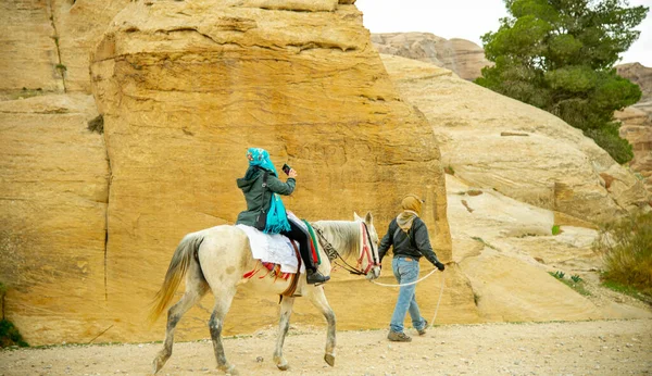Petra Jordania Visitada Por Muchos Turistas Antes Pandemia Febrero 2020 — Foto de Stock
