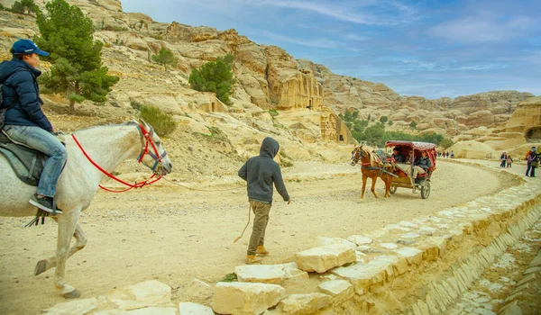 Petra Jordania Visitada Por Muchos Turistas Antes Pandemia Febrero 2020 — Foto de Stock