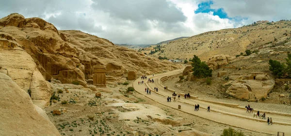 Panorama Landskap Vid Ingången Till Petra Jordanien Februari 2020 Fantastisk — Stockfoto