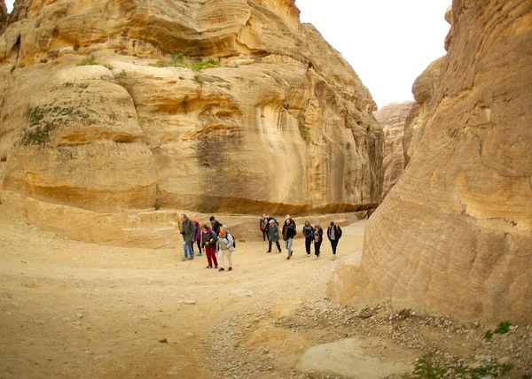 Turister Som Besöker Petra Jordanien Promenad Eller Får Hjälp Beduin — Stockfoto