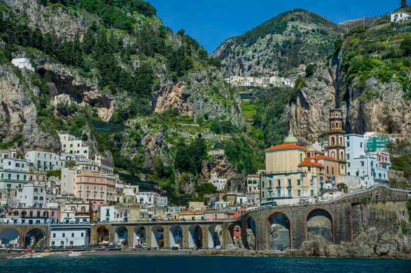 Beautiful View Small Haven Amalfi Village Small Beach Colorful Houses — 스톡 사진