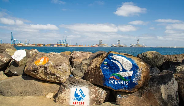 Paintings Stones Harbour Las Palmas Gran Canary Spain Background You — Stockfoto