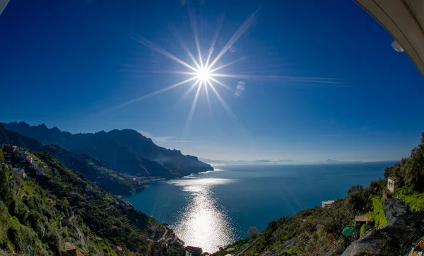 Aerial View Ravello Comfortable Beach Blue Sea Amalfi Coast Campania — Stock fotografie