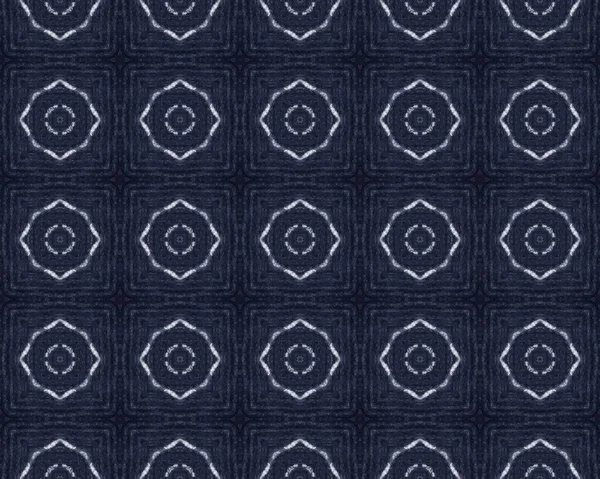 デニムペンパターン ライン エスニック プリント ボヘミアン ウォール パターン エレガントな海軍のキャンバス インクラフ背景 木目ブルーの花の質感 — ストック写真