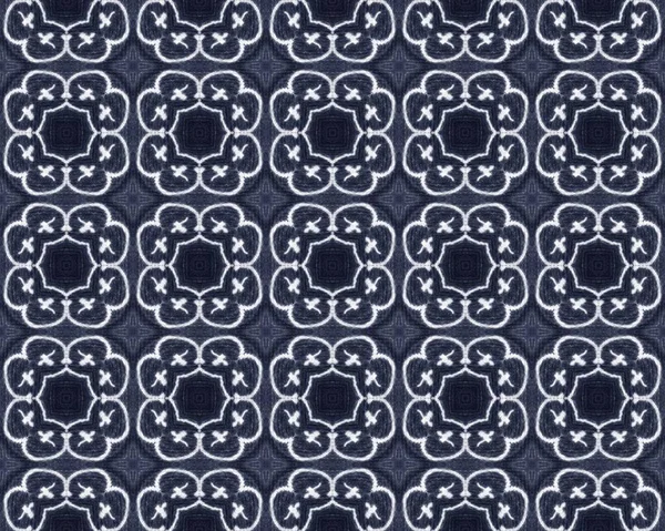 White Pen Pattern Craft Blue Design Texture Old Grain Embroidery — Stockfoto