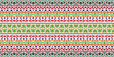 Yeşil Renkli Geometrik Desen. Etnik Geometrik Batik. Soyut Stripe Ikat Batik. Mavi Renkli Jeo Kabile Fırçası. Kusursuz Boyalı Parmak izi. Soyut Suluboya Vuruşu Şablonu Turuncu Bohem Deseni.