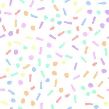 Gökkuşağı konfetisi kusursuz desenli vektör resimleme arkaplanı 