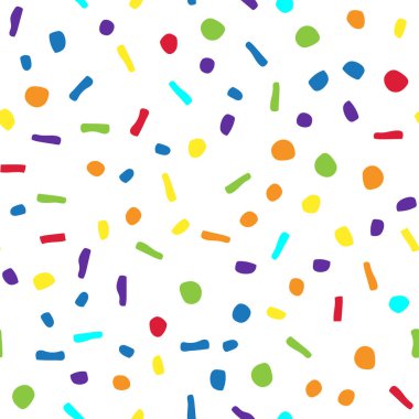 Gökkuşağı konfetisi kusursuz desenli vektör resimleme arkaplanı 