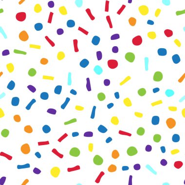 Gökkuşağı konfetisi kusursuz desenli vektör resimleme arkaplanı 