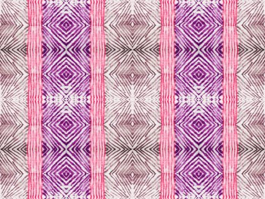 Violet Renkli Geometrik Desen. Kusursuz Boho Batik. Soyut Suluboya Patern Tekrarlayan Kabile Geometrik Fırçası. Su Boyası Bohem Batik. Su Boyası Geometrik Tekstil. Soyut Çizgili Ikat Batik.