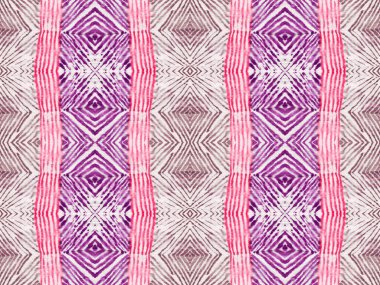 Violet Renkli Geometrik Desen. Kırmızı renkli Geometrik Tekstil. Kusursuz suluboya halı desenli kusursuz çizgili Ikat Batik. Mor Renkli Bohem Batik. Kabile Bohem Fırçası. Soyut El İşareti.