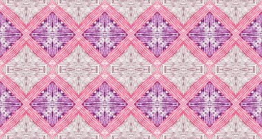 Su Rengi Geometrik Deseni. Kusursuz suluboya halı desenli soyut çizgili Ikat fırçası. Kusursuz el izi. Violet Renkli Geometrik Fırça. Pembe renkli Bohem dokusu. Etnik Geometrik Batik.
