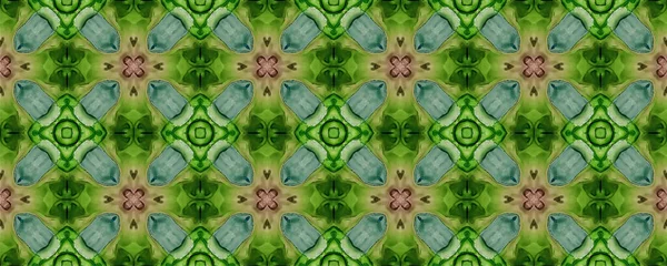 Зеленый Цвет Геометрический Узор Бесшовный Ковровый Узор Цветная Богемная Текстура — стоковый вектор