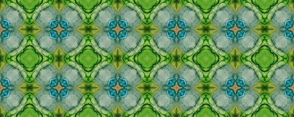 Groene Kleur Geometrisch Patroon Naadloos Tapijt Patroon Kleur Boheemse Textuur — Stockvector