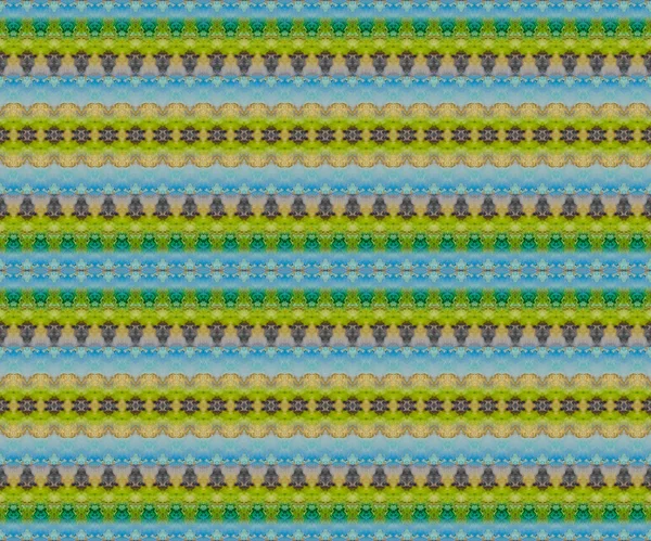 Πράσινο Μελάνι Υδατογραφία Κίτρινη Μπογιά Μπλε Εθνικός Ζιγκ Ζαγκ Πράσινο — Φωτογραφία Αρχείου