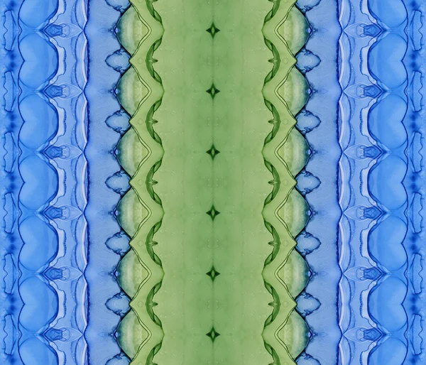 Zee Hand Patroon Blauwe Batik Dye Groene Graan Zig Zag — Stockfoto