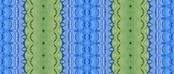 Bright Grain Batik Pintura Tribal Azul Verde Ocean Hand Zig — Fotografia de Stock
