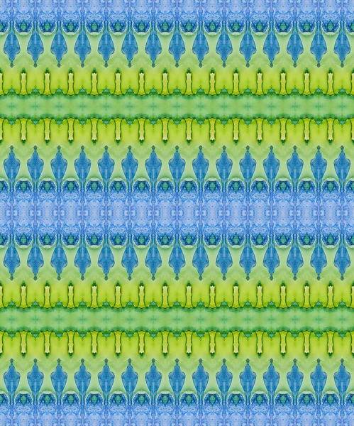 Blue Geo Abstract Groen Geverfd Groen Patroon Afdruk Bruine Batik — Stockfoto
