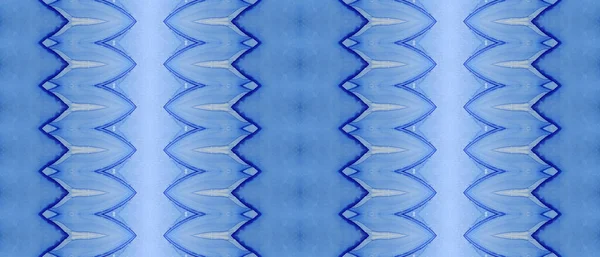 Batik Zig Zag Tinto Pittura Blu Ripetizione Spazzola Etnica Sky — Foto Stock