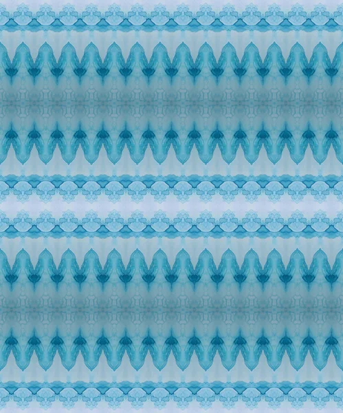 Blue Bohemian Stripe Têxtil Escova Tingido Impressão Abstrata Azul Tinta — Fotografia de Stock