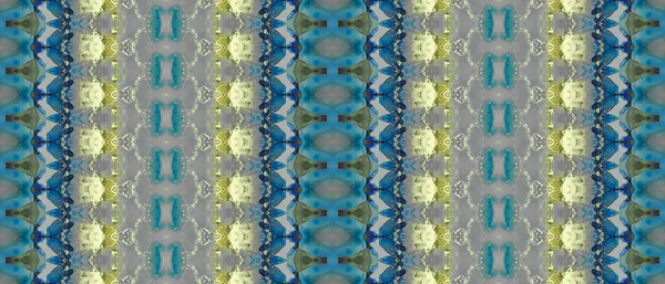 Blauwe Graanverf Hand Batik Samenvatting Groene Naadloze Print Gele Geo — Stockfoto