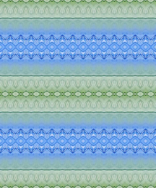 海の手タイダイ 緑のシームレスなペイント スカイ ジグザグ ブルー バティック 緑のボヘミアン 青染めのプリント 明るいインクバティック 海の部族の絵画 — ストック写真
