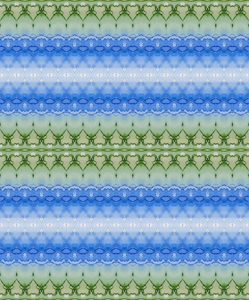 Niebieski Powtórz Batik Zielony Zielony Druk Plemienia Szczotka Farb Morskich — Zdjęcie stockowe