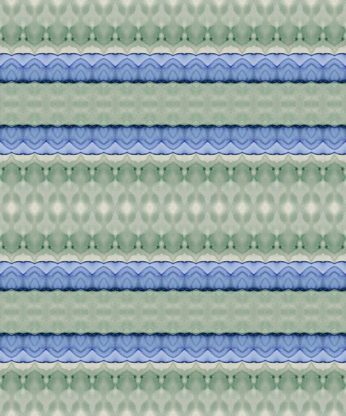 Blauwe Aquarel Blauwe Etnische Zig Zag Zeegraanborstel Groen Geverfd Textiel — Stockfoto