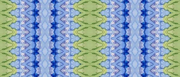 Groene Boheemse Zig Zag Blauwe Etnische Inkt Groene Naadloze Batik — Stockfoto