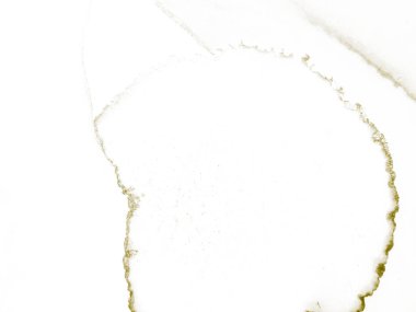 Altın Su Rengi Parıltısı. Akışkan Beyaz Şablon. Altın Sanat Boyası. Folyo Alkol Mürekkebi Parıltısı. Aydınlık Özgeçmiş. Su Boyası Arkaplanı. Beyaz Grunge Arkaplanı. Altın Işık Lüks Şablonu.