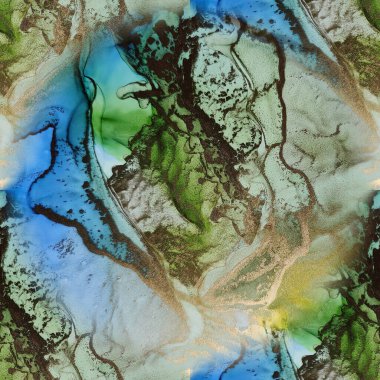 Altın Alkol Mürekkebi Mermeri. Beyaz Su Renk Tablosu. Yeşil Mermer Arkaplan. Bronz Alkol Mürekkebi. Mavi Doğu Suluboya. Hafif Zarif Desen. Folyo mürekkebi boyası. Lüks Kusursuz Boyama.