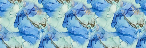 Mavi Alkol Mürekkebi Mermeri Altın Sanat Boyası Altın Renk Tablosu — Stok fotoğraf