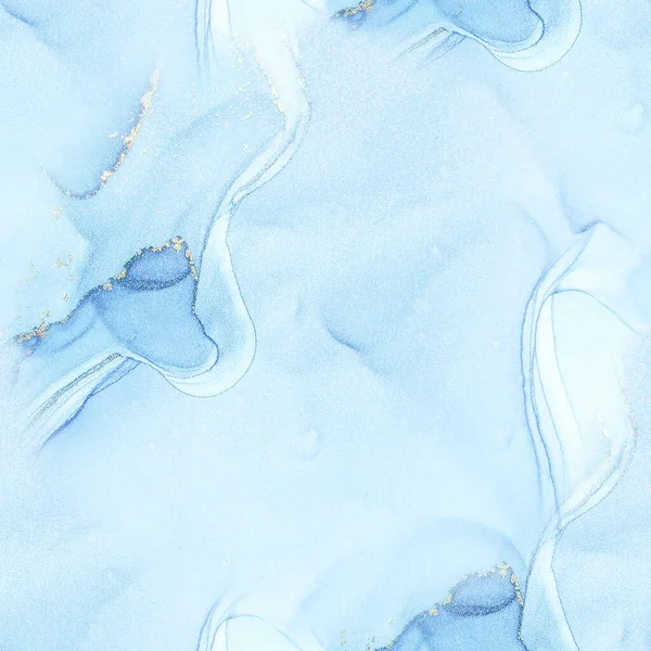 ゴールドウォーターカラー大理石 流体シームレスパターン 青い東洋の背景 青い大理石の水彩画 ブロンズ水の色背景 フォイルアートペイント 高級アルコールインク大理石 高級シームレステンプレート — ストック写真